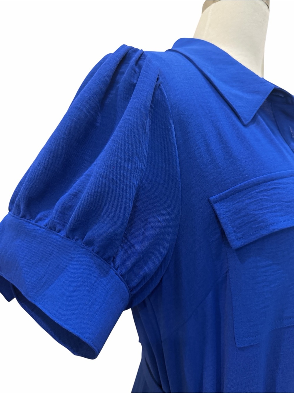 Karl Lagerfeld Belted Midi Shirt Dress Puff Sleeve Pockets Pearl Blue 12 NWT - Picture 11 of 15